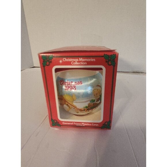 1993 Christmas Collectible Satin Ball Ornament USA boy With Sleigh - Picture 1 of 7